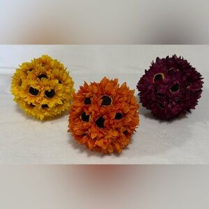 Bowl Fillers - Set of 3 Vibrant Artificial Sunflower Bouquets for Bowls - NIB